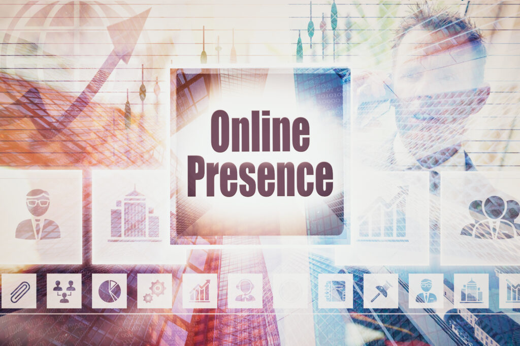 Image of infographic showing Online Presence text and various other graphics to support Online Presence - Field 1 Post Digital Marketing